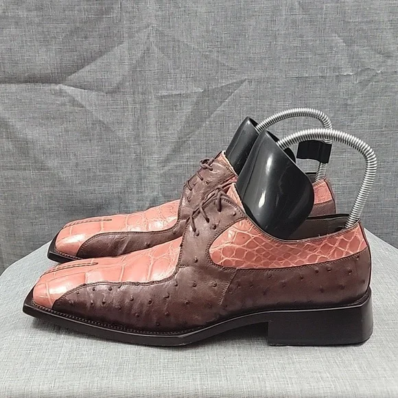 MAURI ITALY Lace Up ALLIGATOR Oxford SHOES Pink / Brown Leather MEN'S US 9.5M